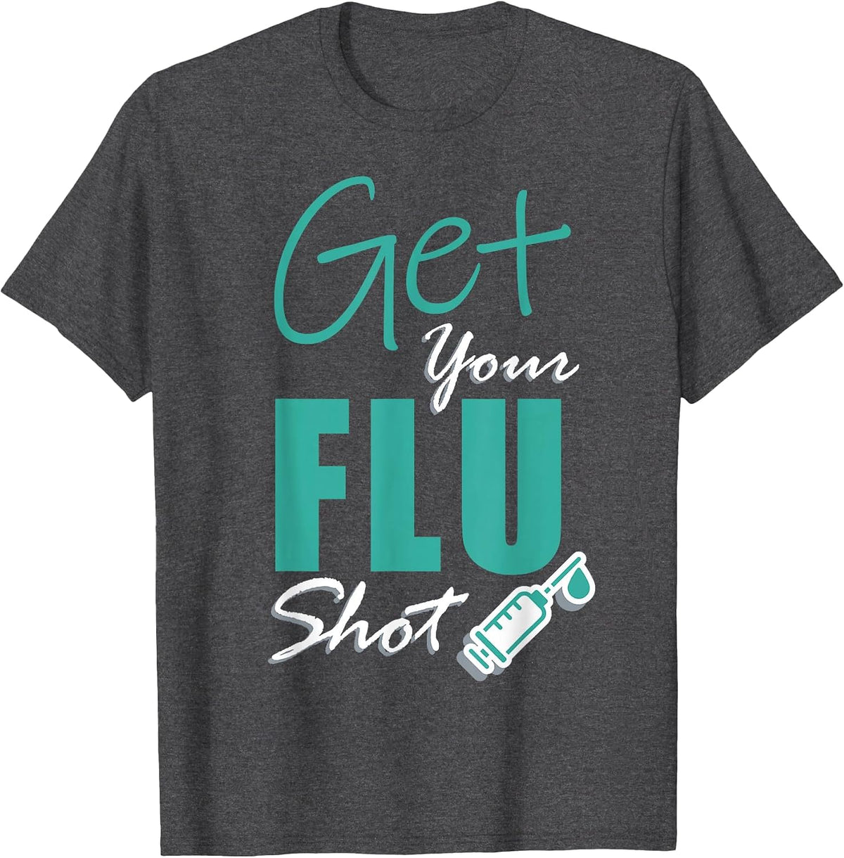 Cute Keep Calm Get Your Flu Shot Funny Nurse Doctor Clinic T-Shirt - Dark Heather Grey