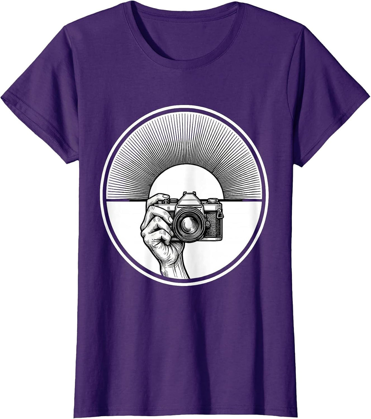 Women's Hand Reaching Camera Toward Sunset Photography Art T-Shirt - Purple