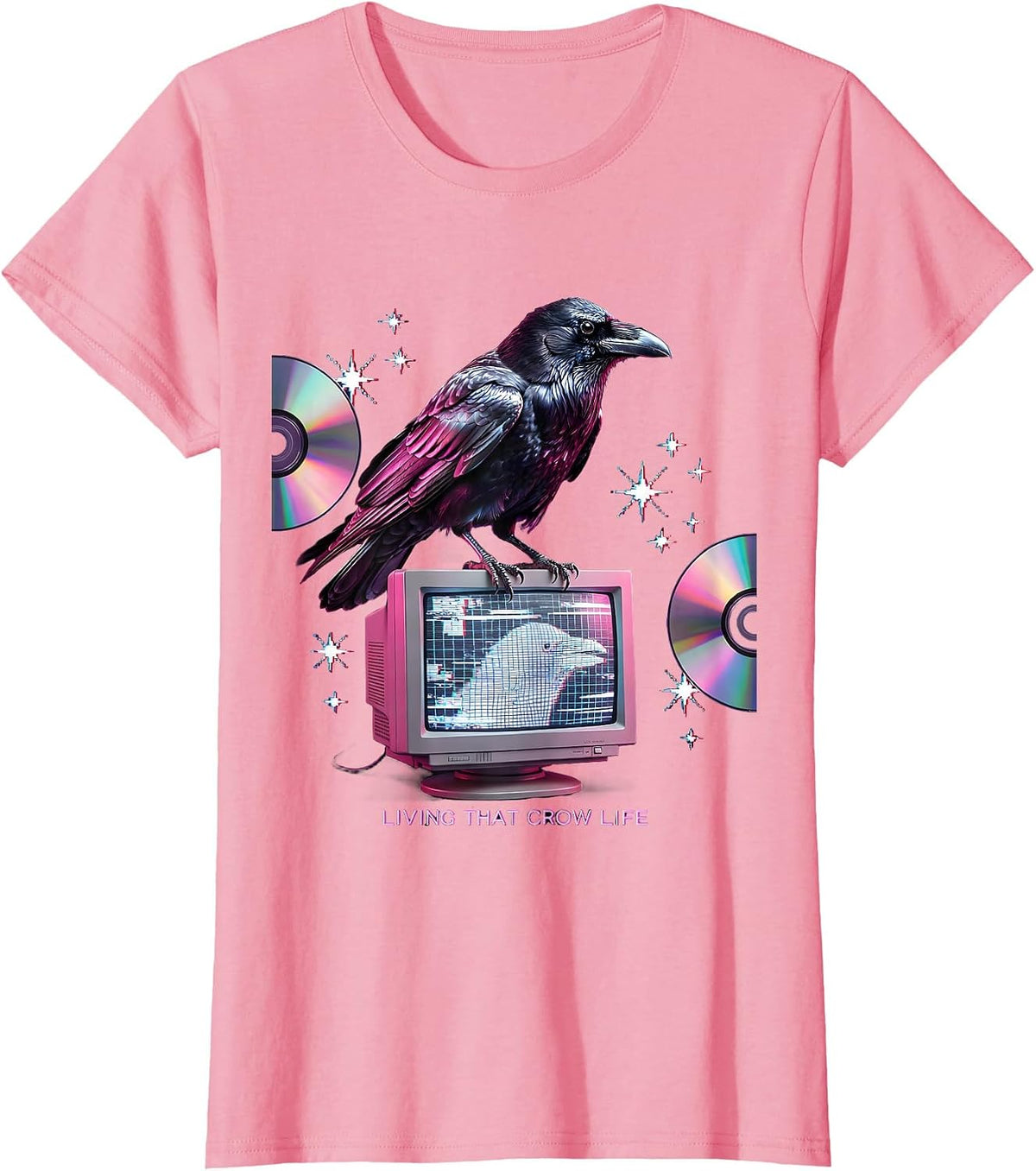 Women's Living That Crow Life Bird Lover Design T-Shirt - Pink