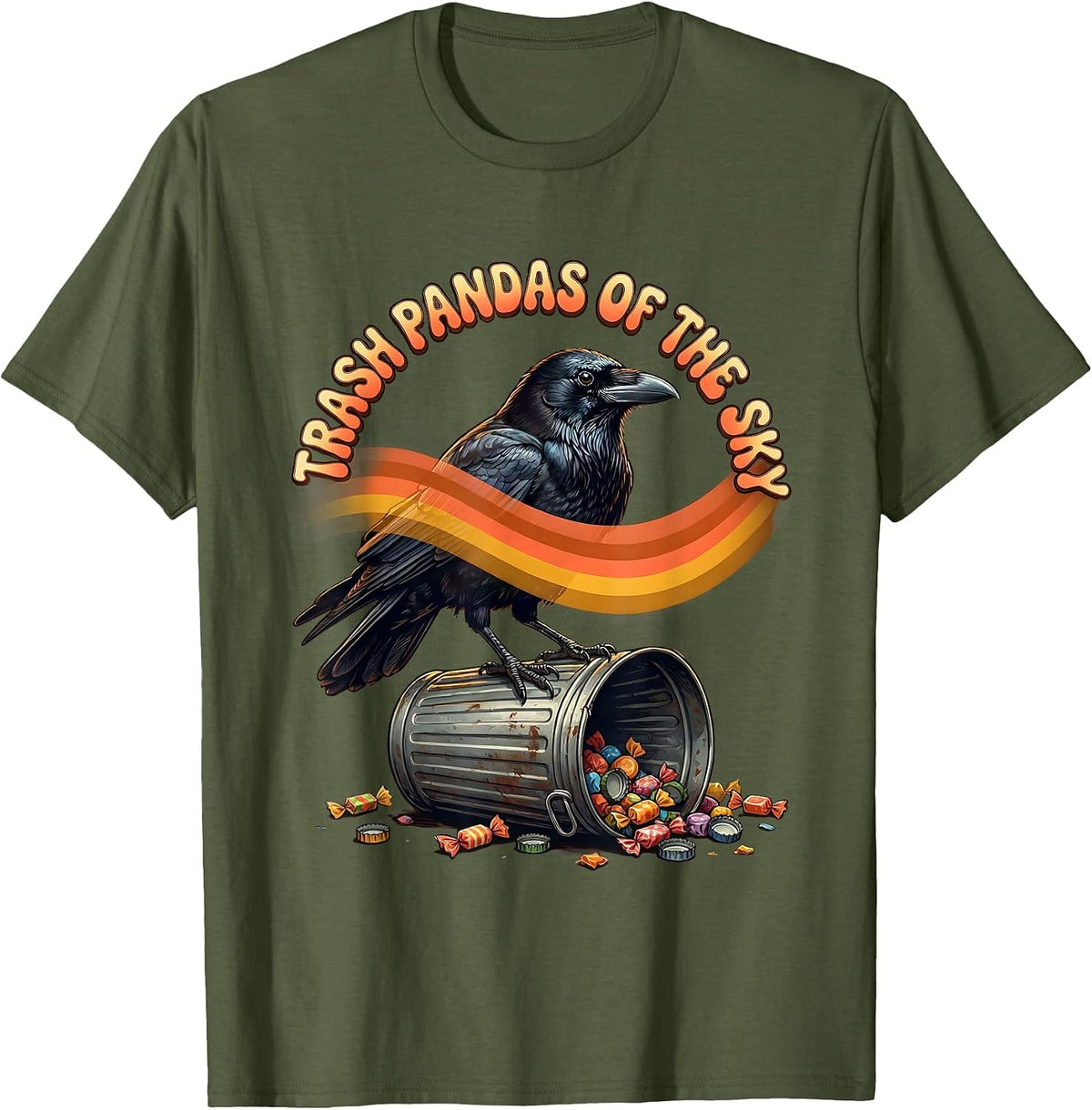 Trash Pandas of the Sky Crow Lover Design T-Shirt - Olive Green