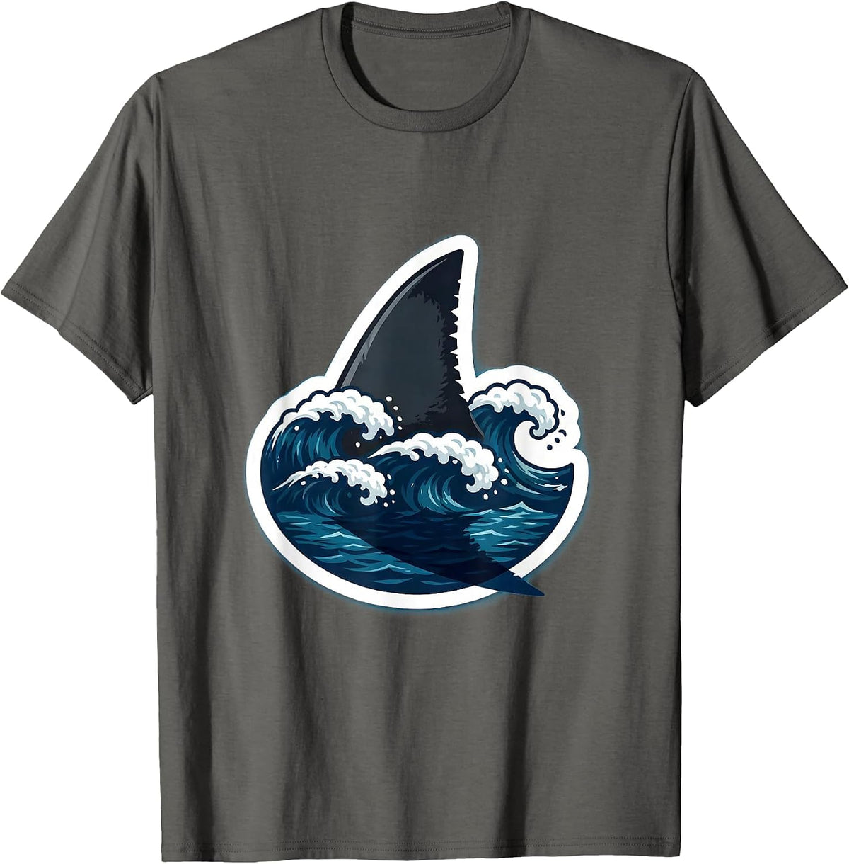 Men's Shark Fin Ocean Waves Boys Animal Print T-Shirt - Asphalt Grey