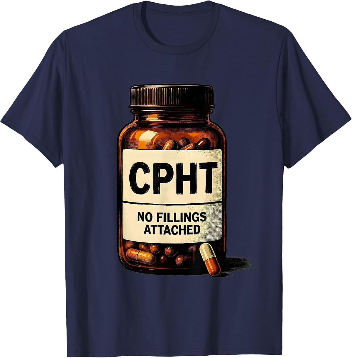 CPhT No Fillings Attached Vintage Cute Pharmacy Technician T-Shirt - Navy Blue