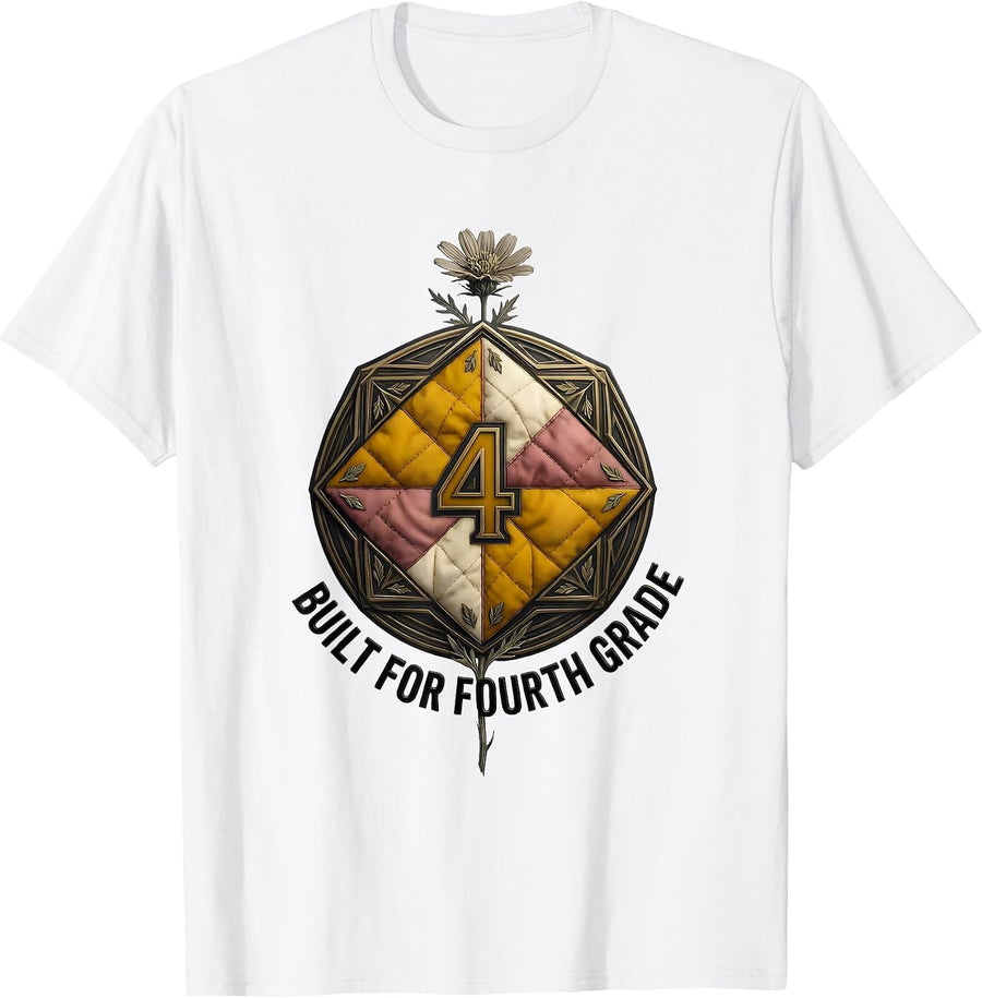 Built For Fourth Grade Retro Teacher Wildflower T-Shirt - White