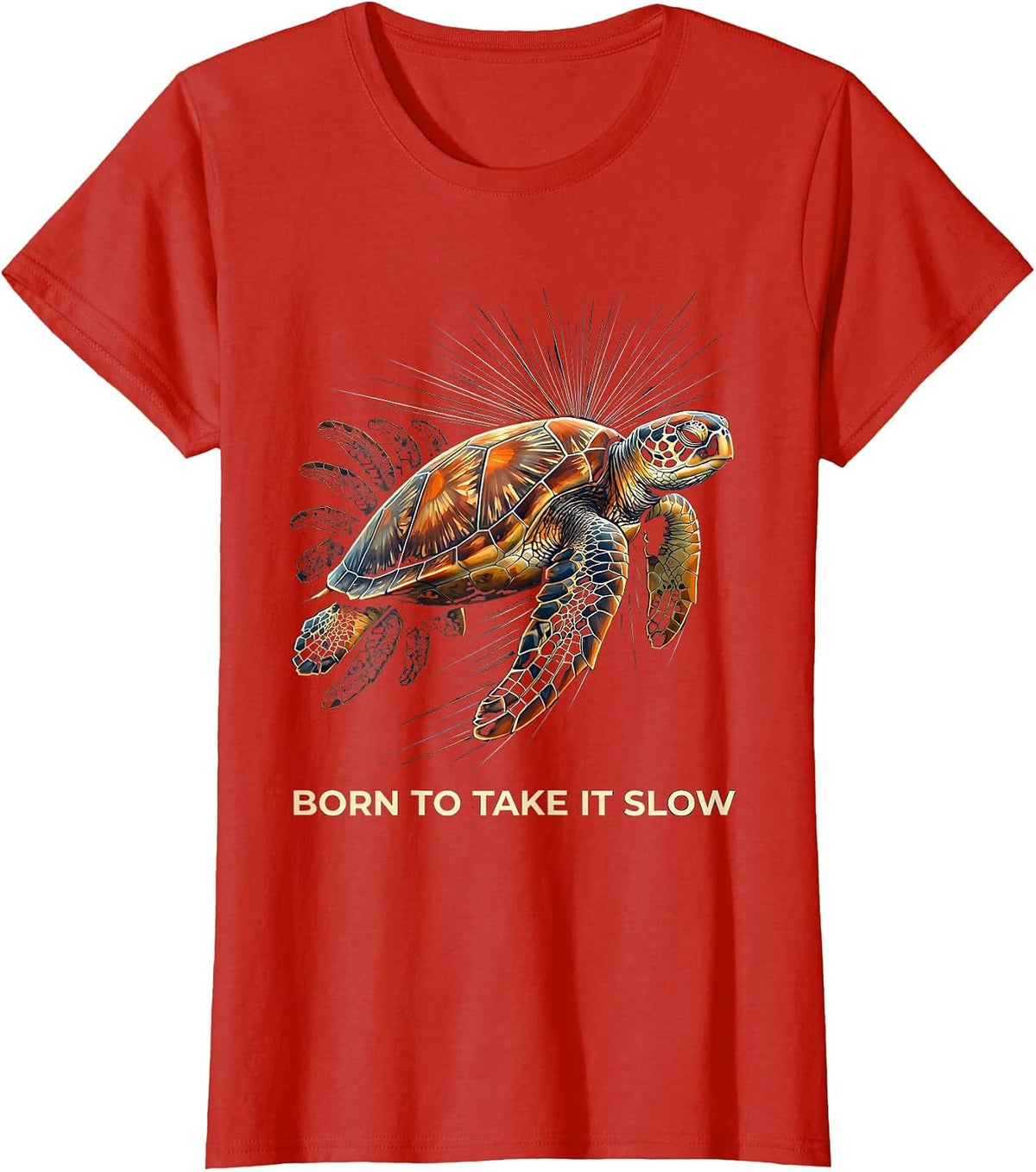 Born to Take It Slow Turtle Graphic Design T-Shirt - Red
