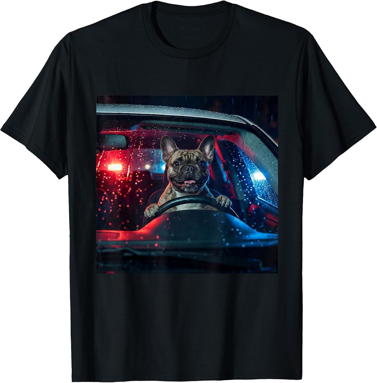 French Bulldog Driving Car Police T-Shirt - Black