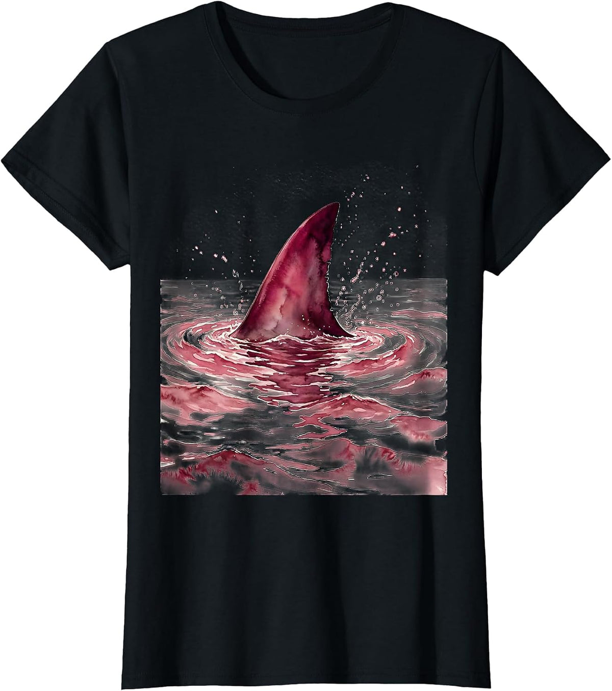 Women's Pink Out Shark Fin Ocean Graphic T-Shirt - Black