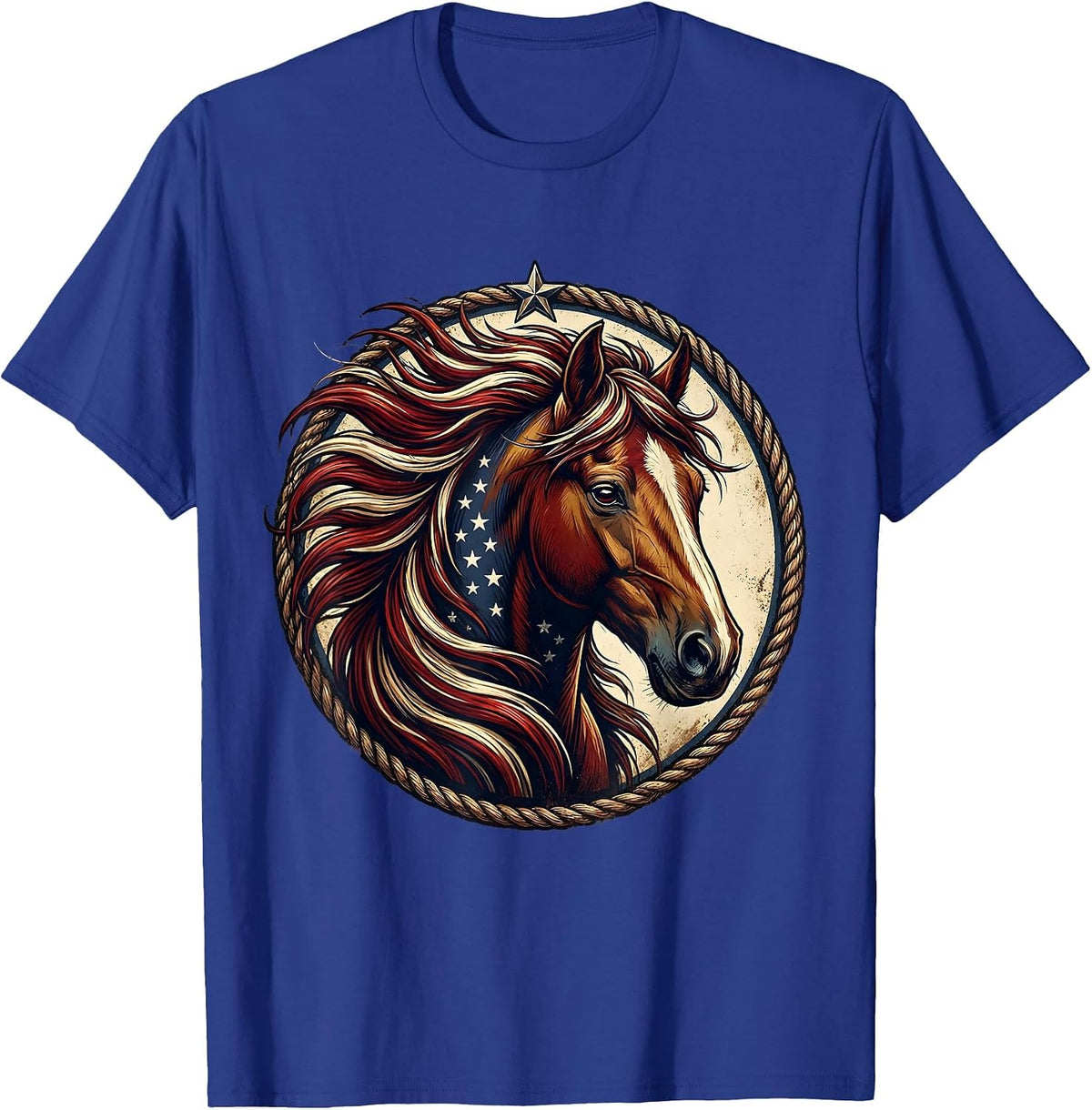 Horse Mane Flowing in the Wind Graphic Design T-Shirt - Royal Blue