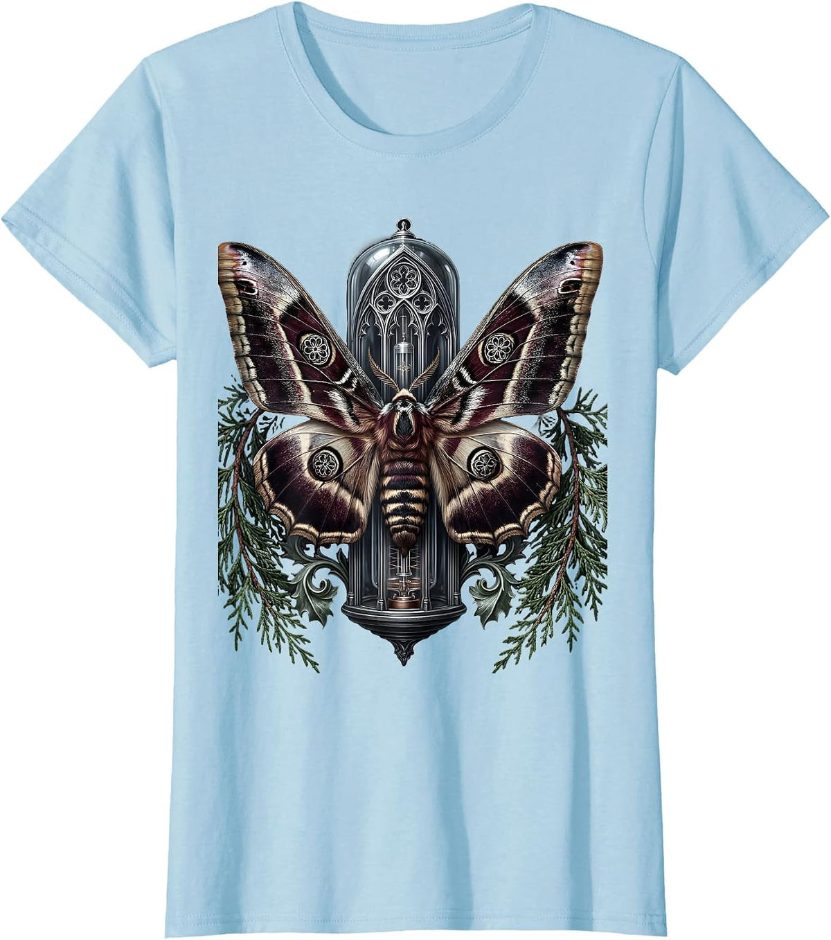 Moth and Vacuum Tube Punk Band Graphic T-Shirt - Baby Blue