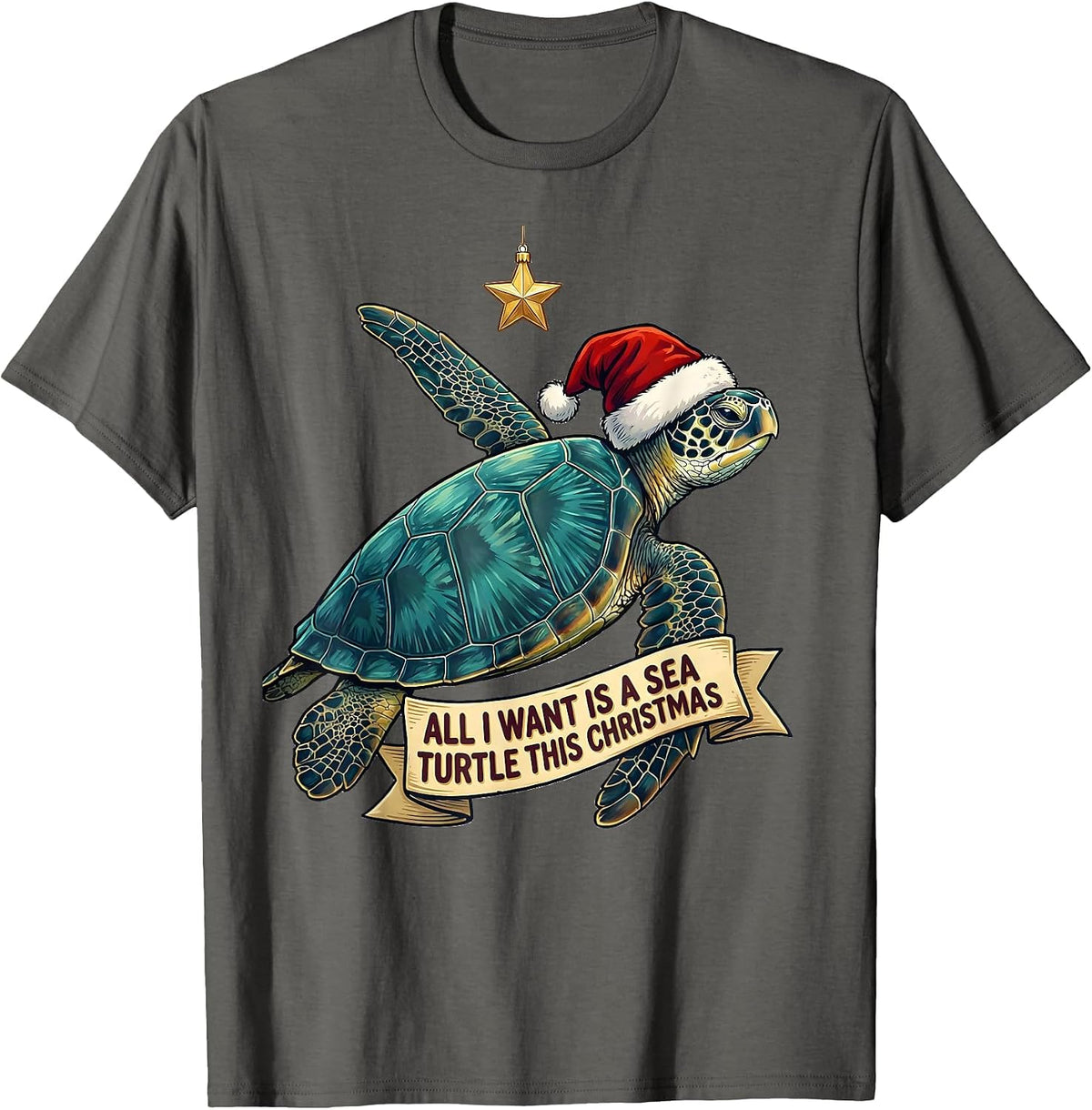 Men's All I Want Is A Sea Turtle This Christmas Sea Turtle Lover T-Shirt - Asphalt Grey