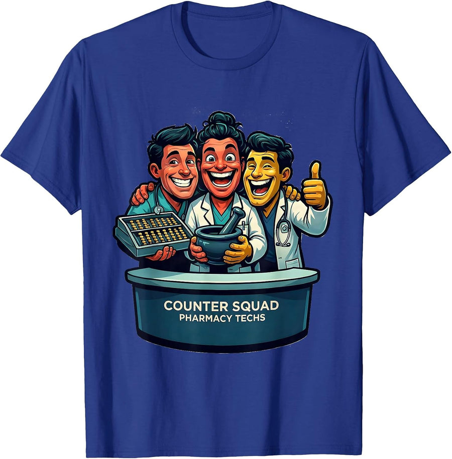 Counter Squad Pharmacy Techs Funny Pharmacy Technician Crew T-Shirt - Royal Blue