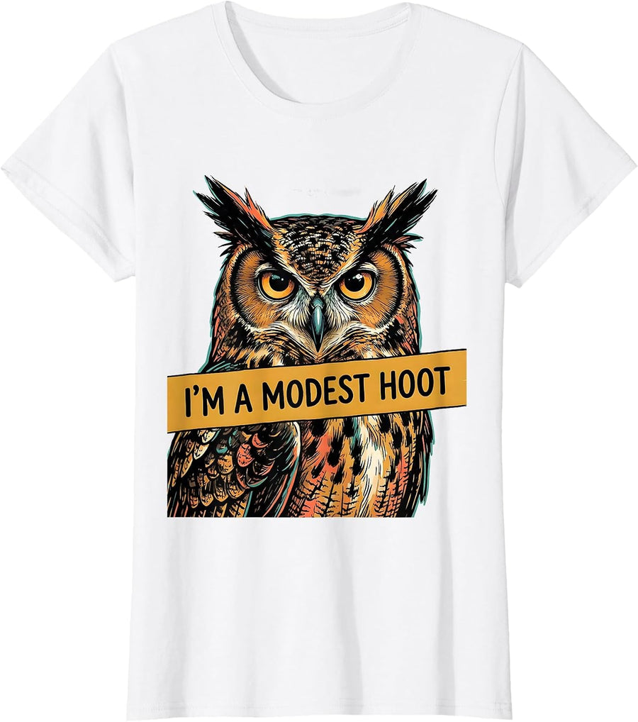 Women's I'm A Modest Hoot Vintage Owl Bird Lover Humor T-Shirt - White