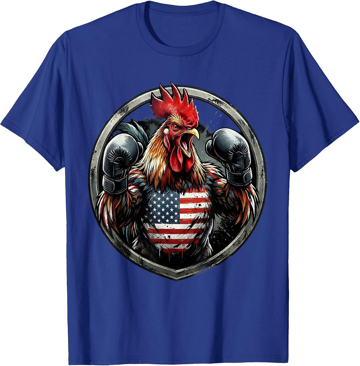 Angry Rooster Boxing Gloves Fighter Illustration T-Shirt - Royal Blue