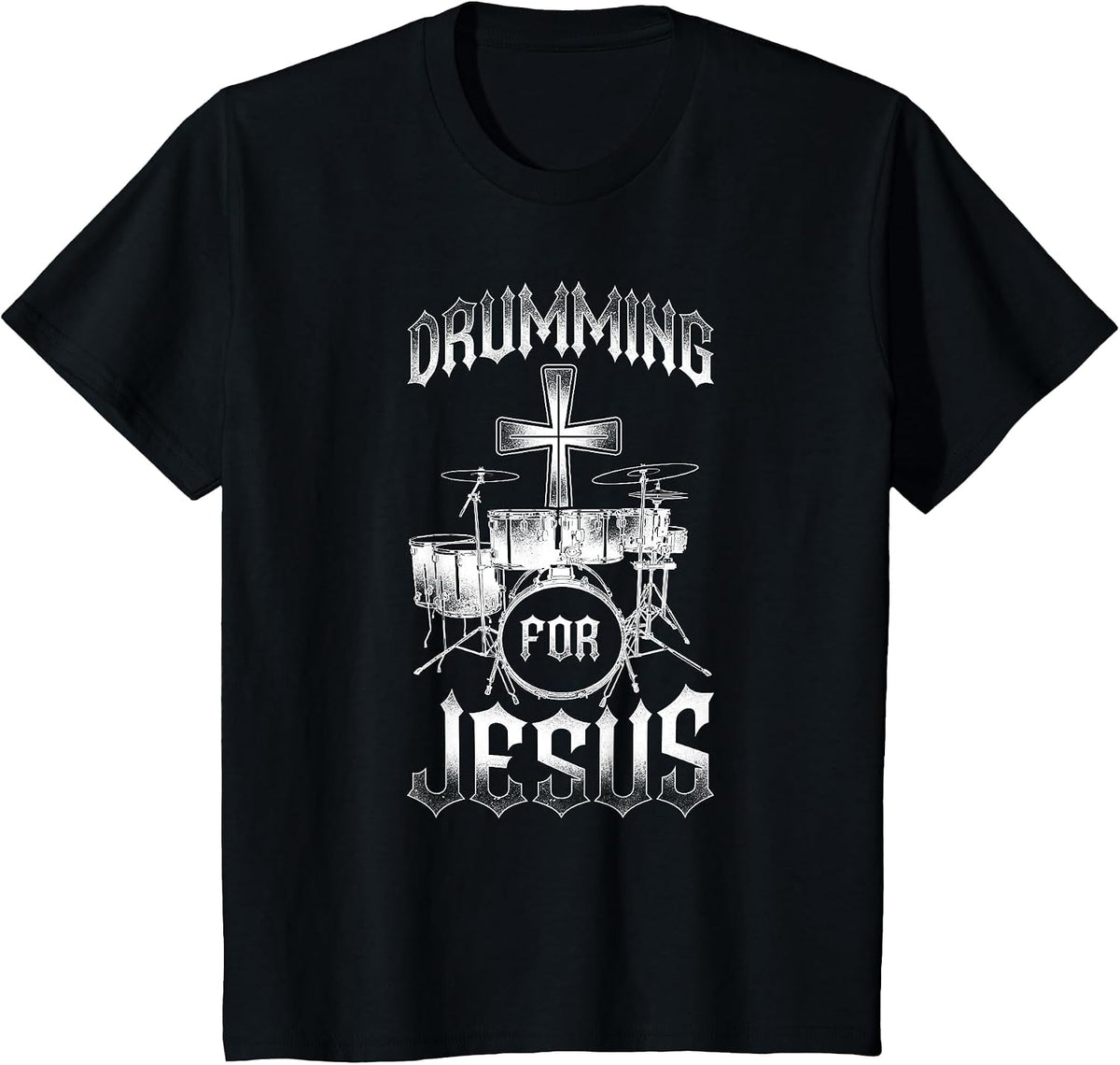 Drummer Drum Set Jesus Faith Cross Vintage Drumming for T-Shirt - Black