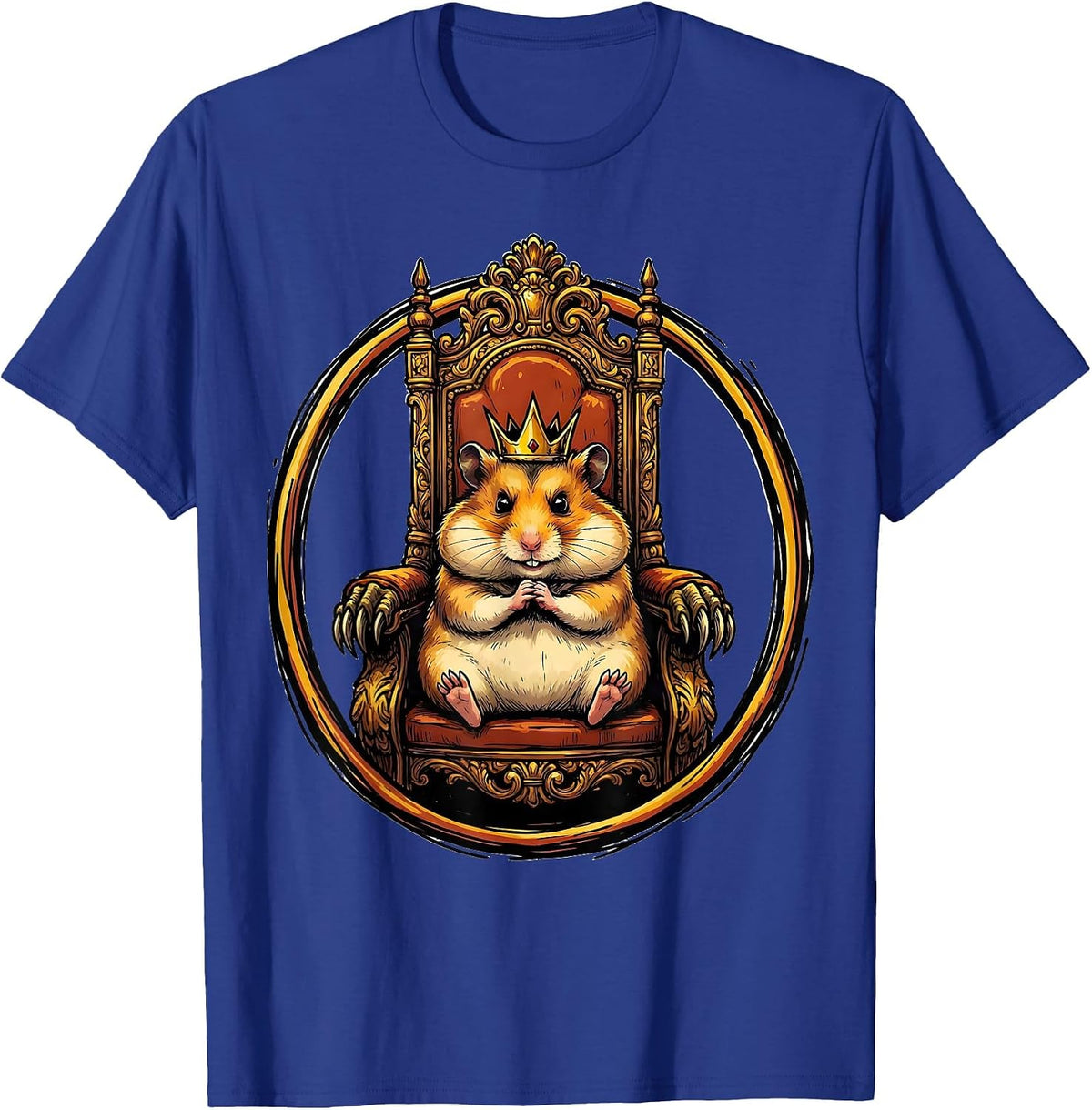 Evil Genius Hamster on an Oversized Throne T-Shirt - Royal Blue