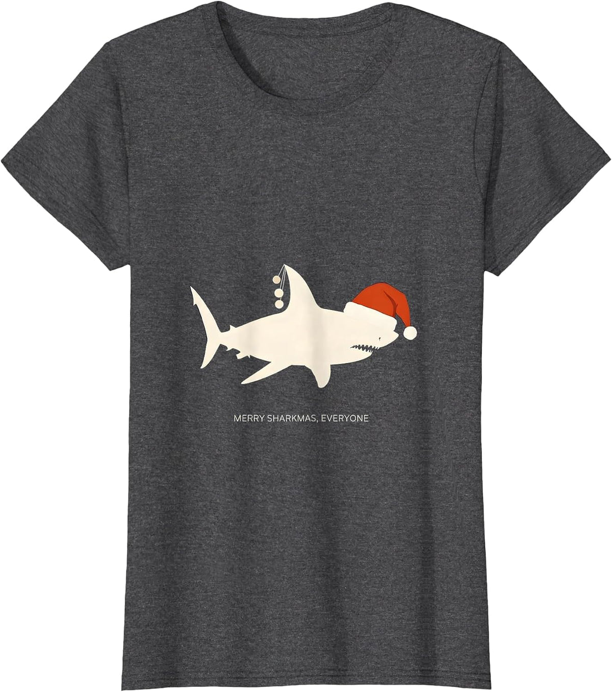 Women's Merry Sharkmas Everyone Funny Santa Shark Christmas Pun T-Shirt - Dark Heather Grey