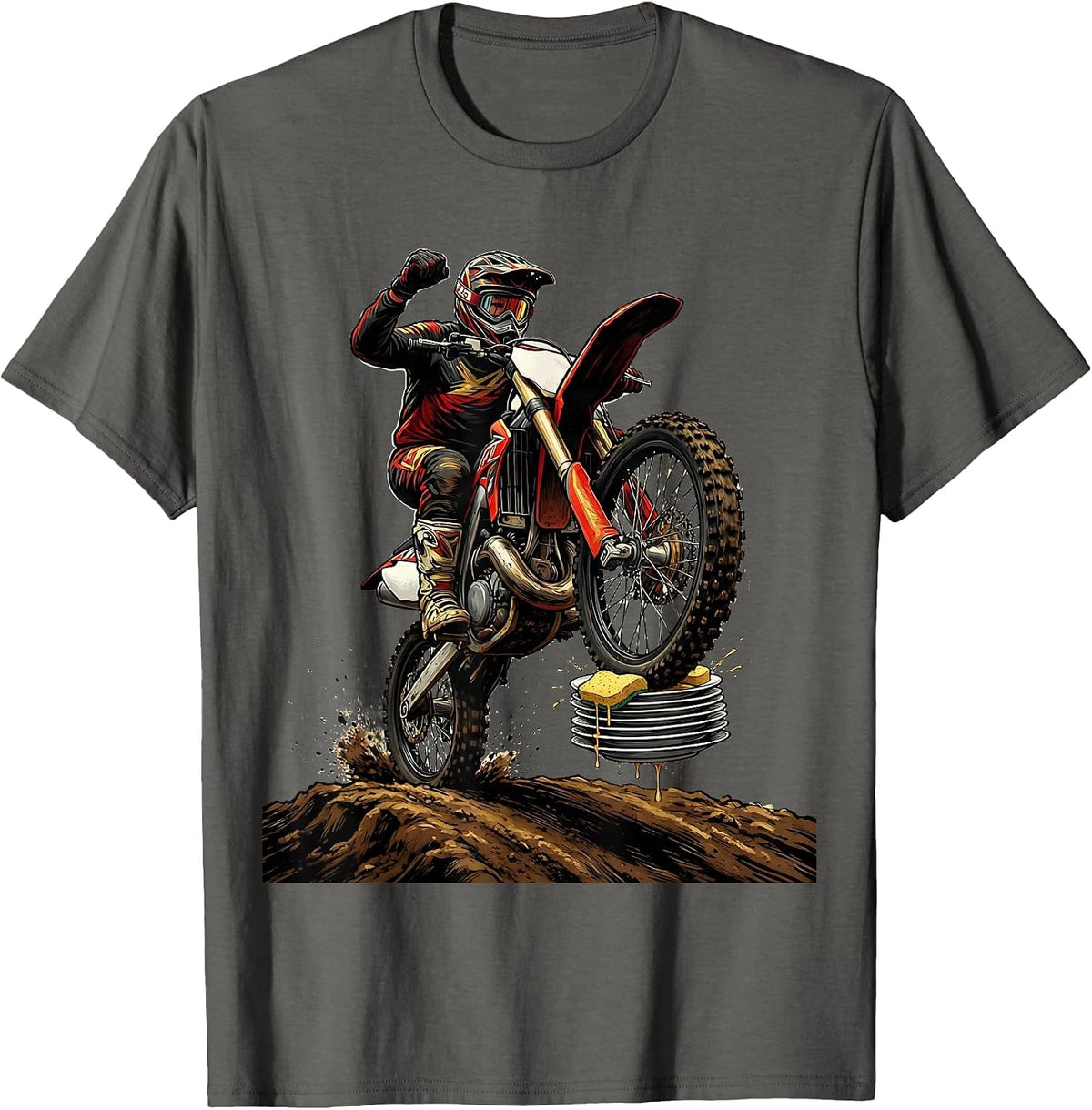 Dirt Bike Wheelie Rider Motocross Biker Pride T-Shirt - Asphalt Grey