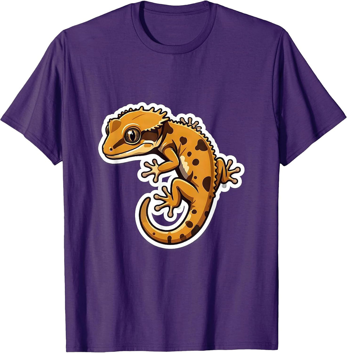 Crested Gecko Reptile Lover Sticker Style Casual Gift T-Shirt - Purple