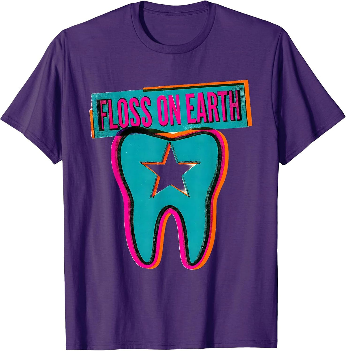 Floss On Earth Risograph Funny Dental Hygienist Christmas T-Shirt - Purple