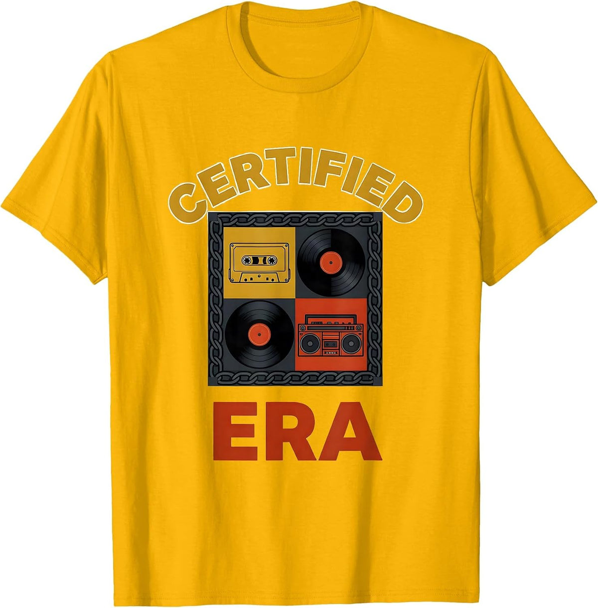 Certified Era Retro 90s Hip-Hop Rap Music Nostalgia T-Shirt - Golden Yellow