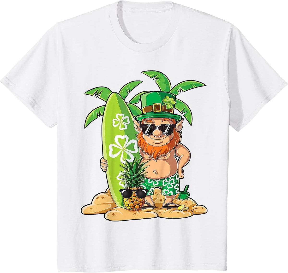 Leprechaun Hawaiian Surfing St Patricks Day Hawaii Men Women T-Shirt - White