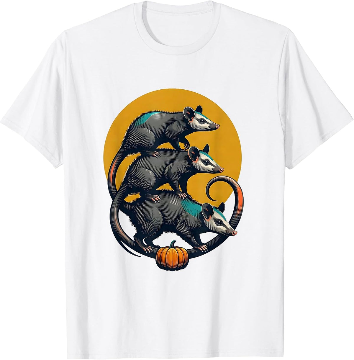 Men's Three Opossum Moon Vintage Halloween Spooky Novelty T-Shirt - White