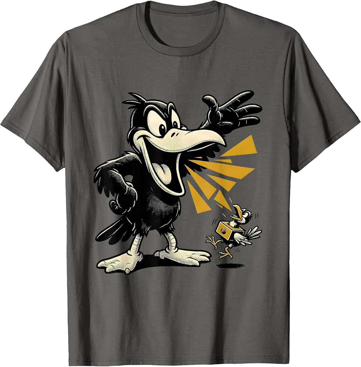 Men's Retro Cartoon Crow Bird Lover Dark Humor T-Shirt - Asphalt Grey