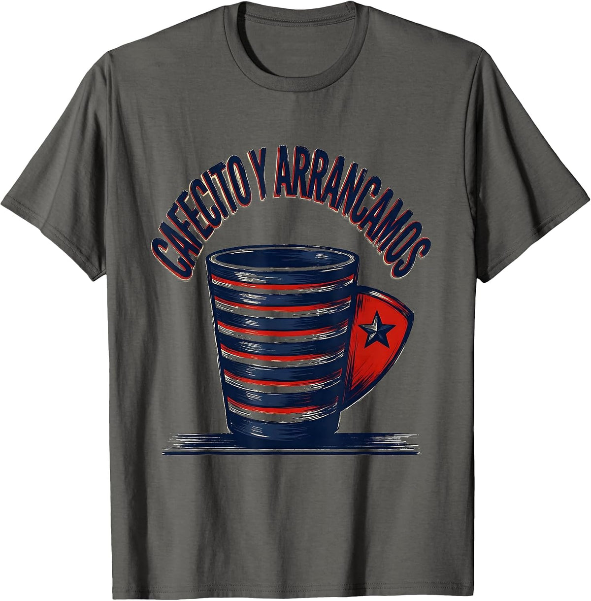 Men's Cafecito Y Arrancamos Sign Painter Cuban Heritage Flag Pride T-Shirt - Asphalt Grey