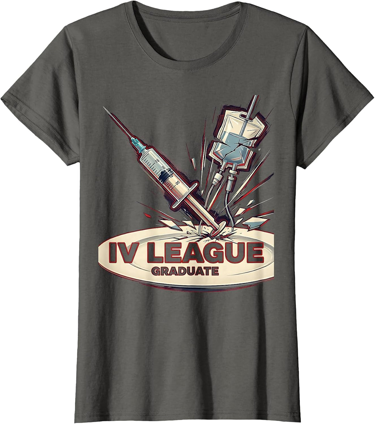 Women's IV League Graduate Funny Nurse Design T-Shirt - Asphalt Grey
