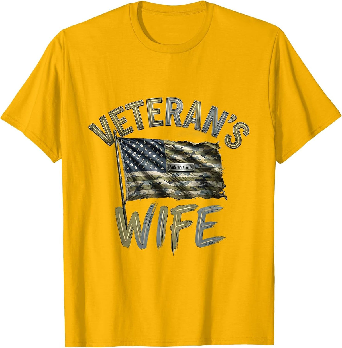 Veteran's Wife Distressed Military Veteran Supporter T-Shirt - Golden Yellow