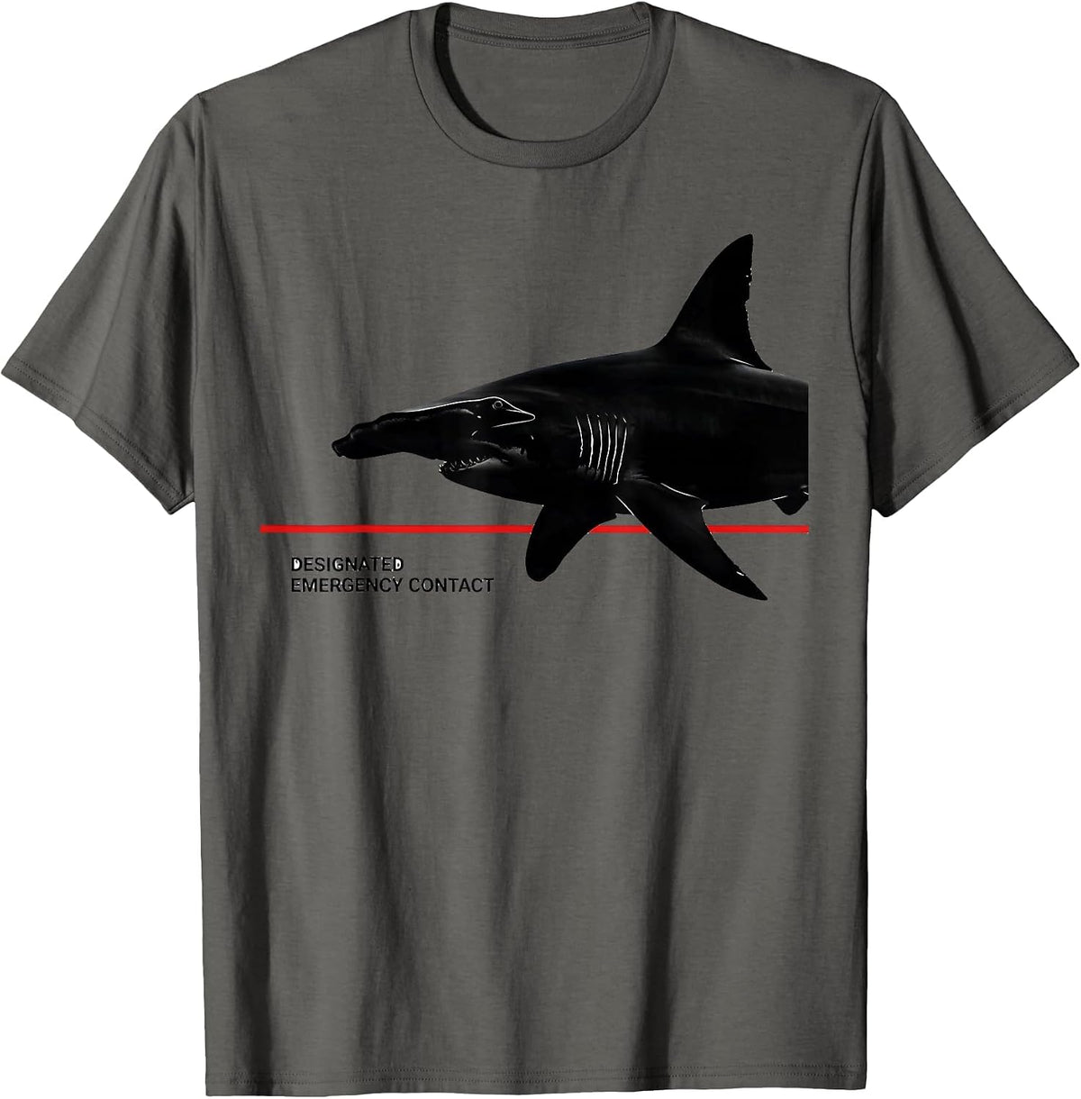 Men's Designated Emergency Contact Funny Shark Lover Ocean T-Shirt - Asphalt Grey