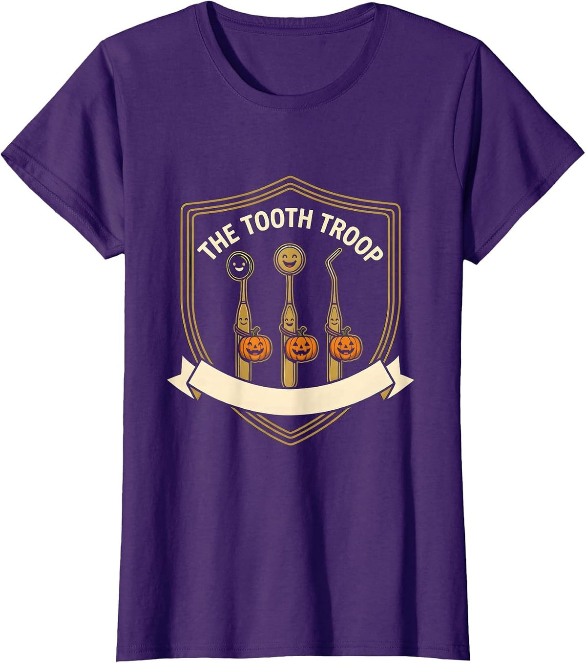 Women's The Tooth Troop Funny Dental Hygienist Halloween Fall Humor T-Shirt - Purple