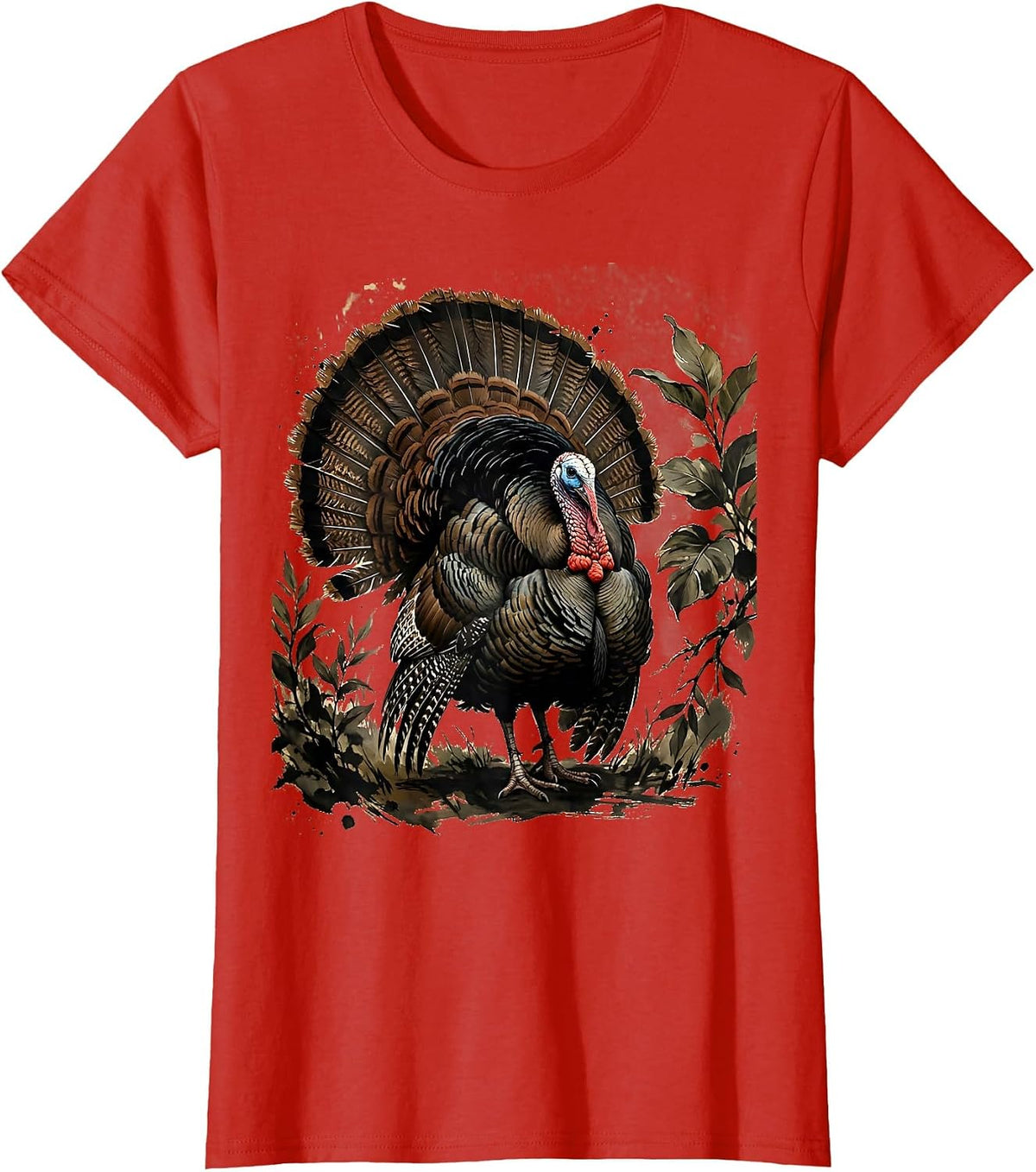 Wild Turkey Camo Foliage Hunting Illustration T-Shirt - Red