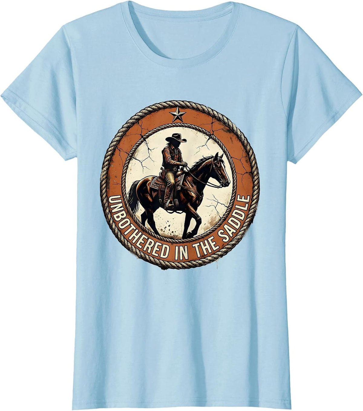 Unbothered In The Saddle Black Cowgirl Design T-Shirt - Baby Blue