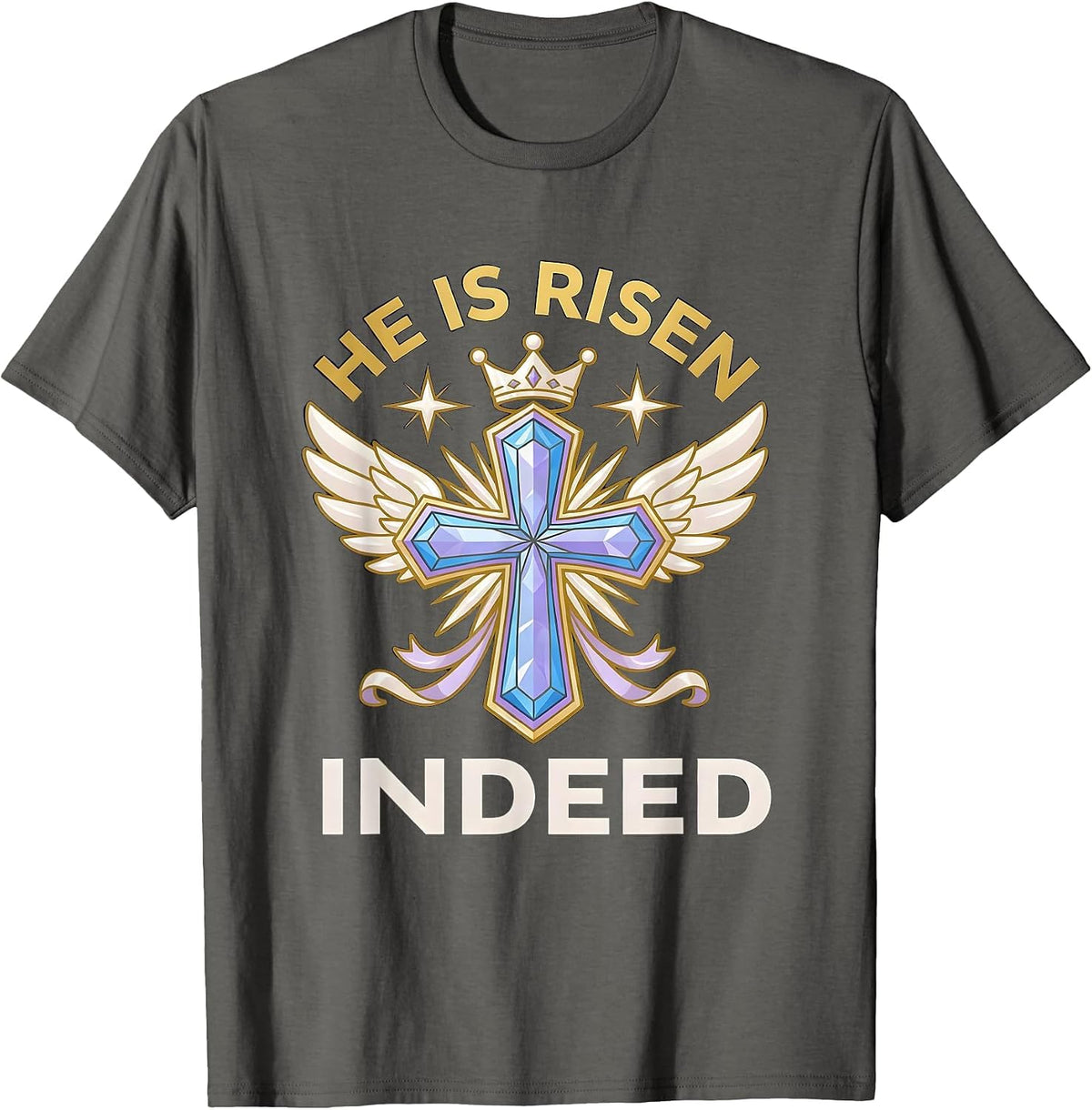 He Is Risen Indeed Easter Faith Design T-Shirt - Asphalt Grey