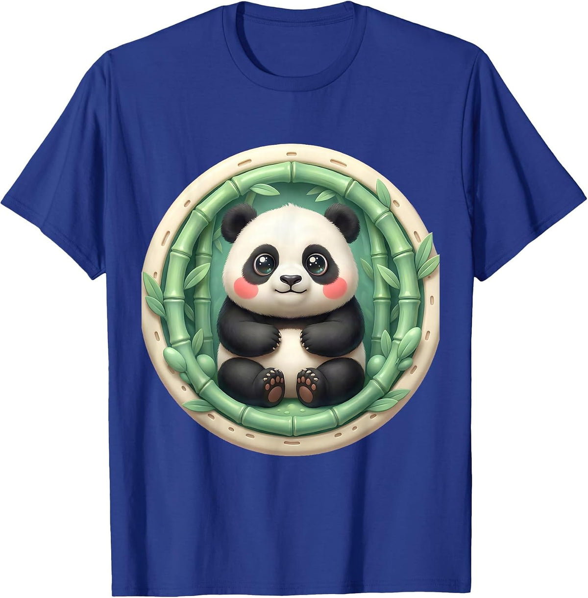 Panda Bear Sitting in Bamboo Forest Illustration T-Shirt - Royal Blue