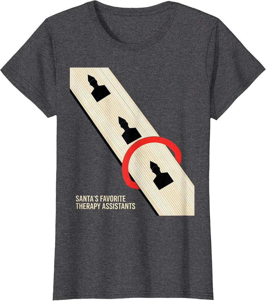 Women's Santa's Favorite Therapy Assistants Funny Physical Therapy T-Shirt - Dark Heather Grey