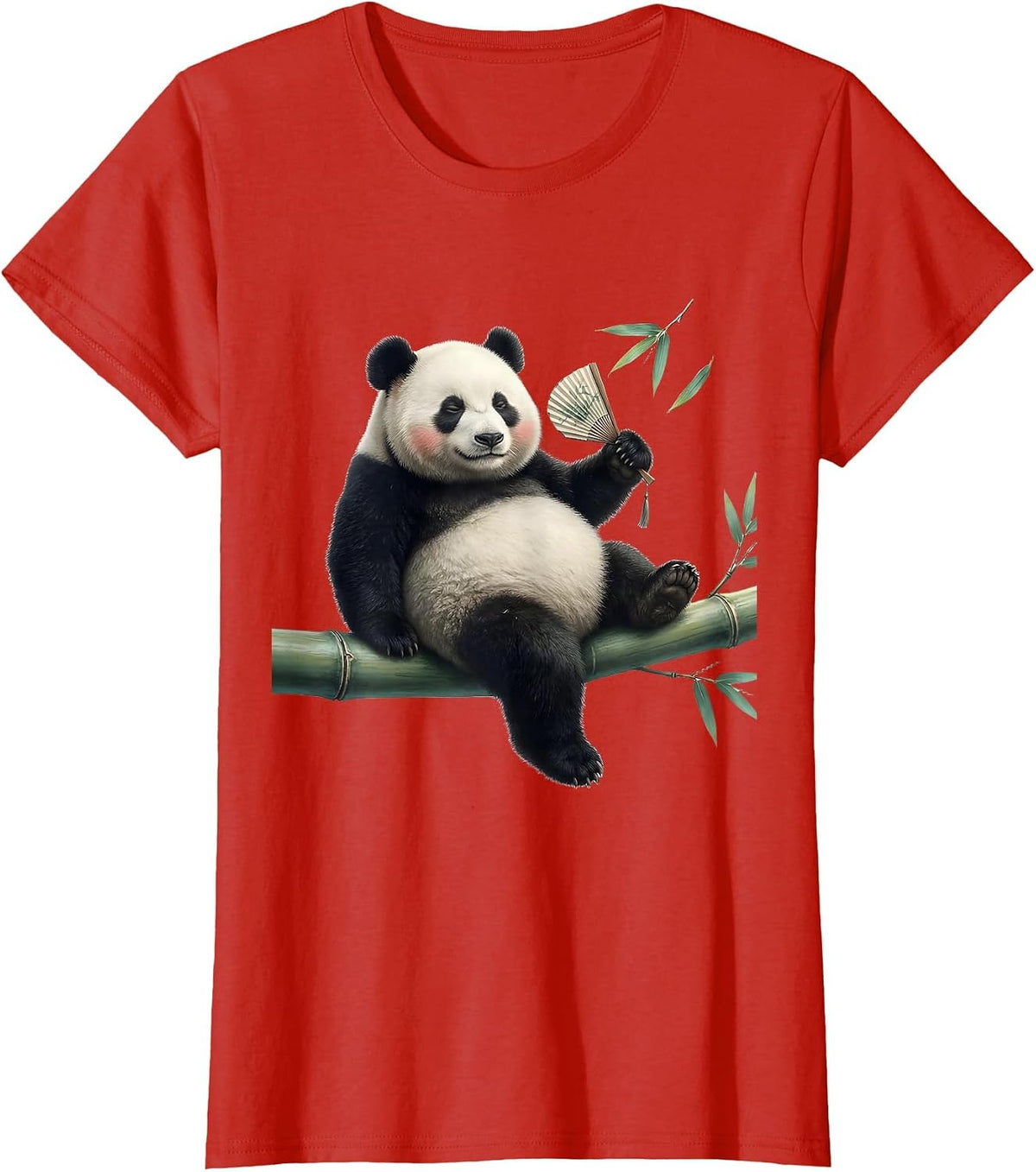 Panda Draped Over Bamboo Cute Kawaii Animal Lover Gift T-Shirt - Red