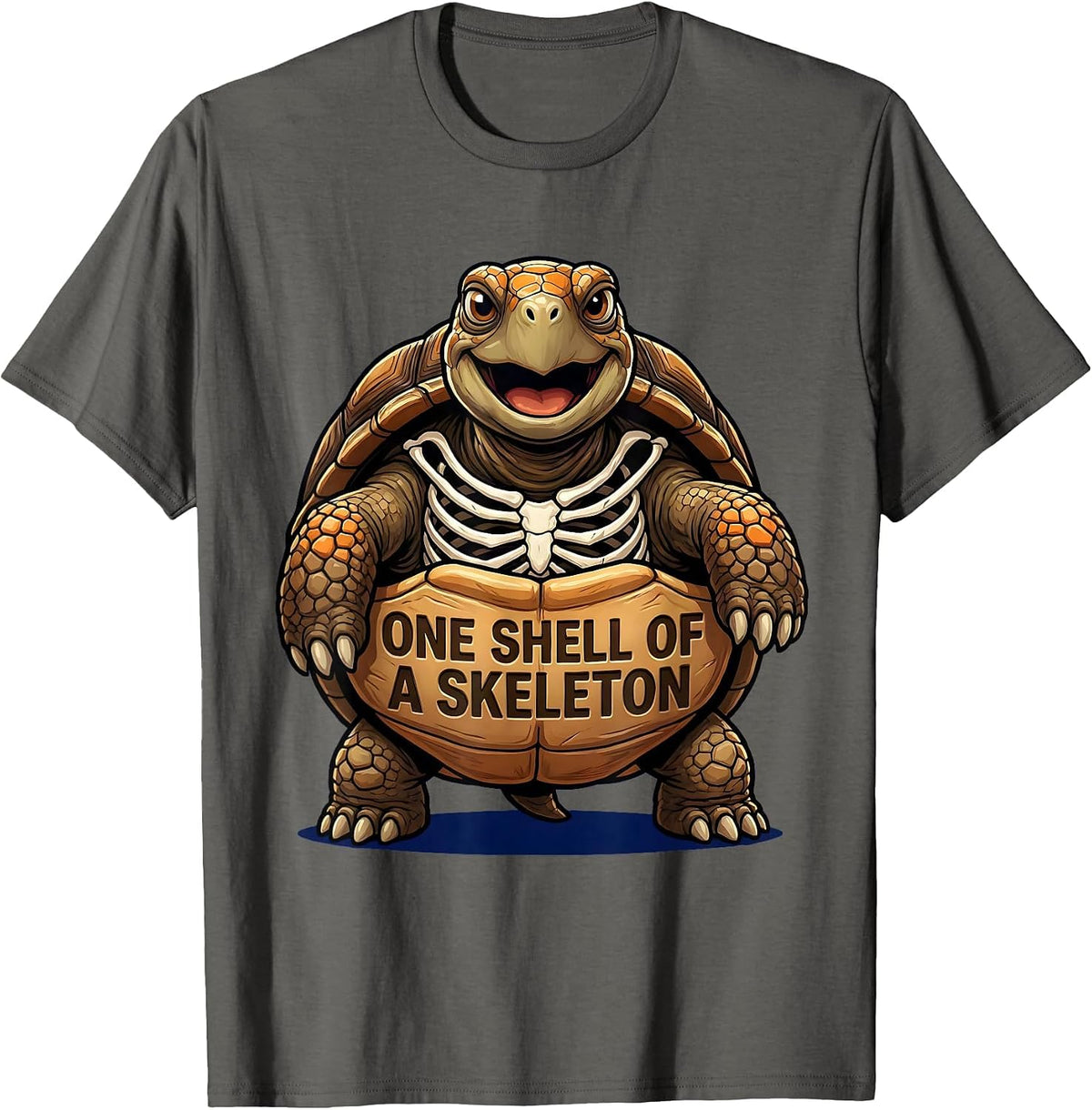 One Shell Of A Skeleton Cartoon Halloween Turtle Costume T-Shirt - Asphalt Grey