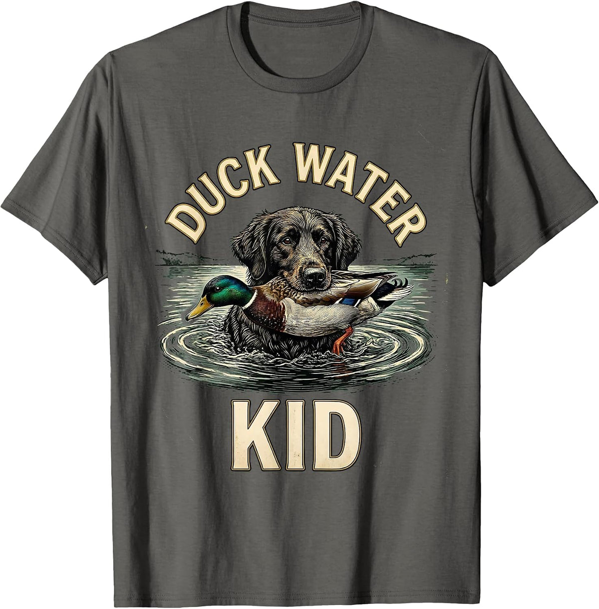 Duck Water Kid Vintage Hunting Retriever Waterfowl Pride T-Shirt - Asphalt Grey