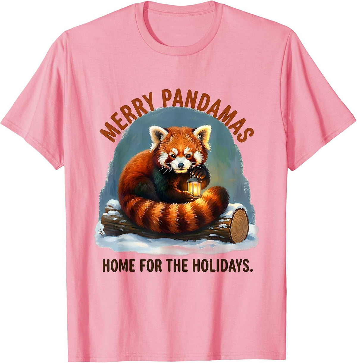 Men's Merry Pandamas, Home For The Holidays Cute Red Panda Lover T-Shirt - Pink