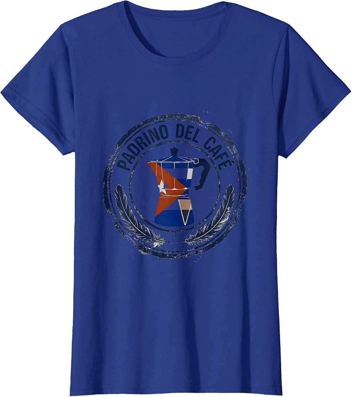 Women's Padrino Del Café Rubber Stamp Cuban Heritage Family Humor T-Shirt - Royal Blue