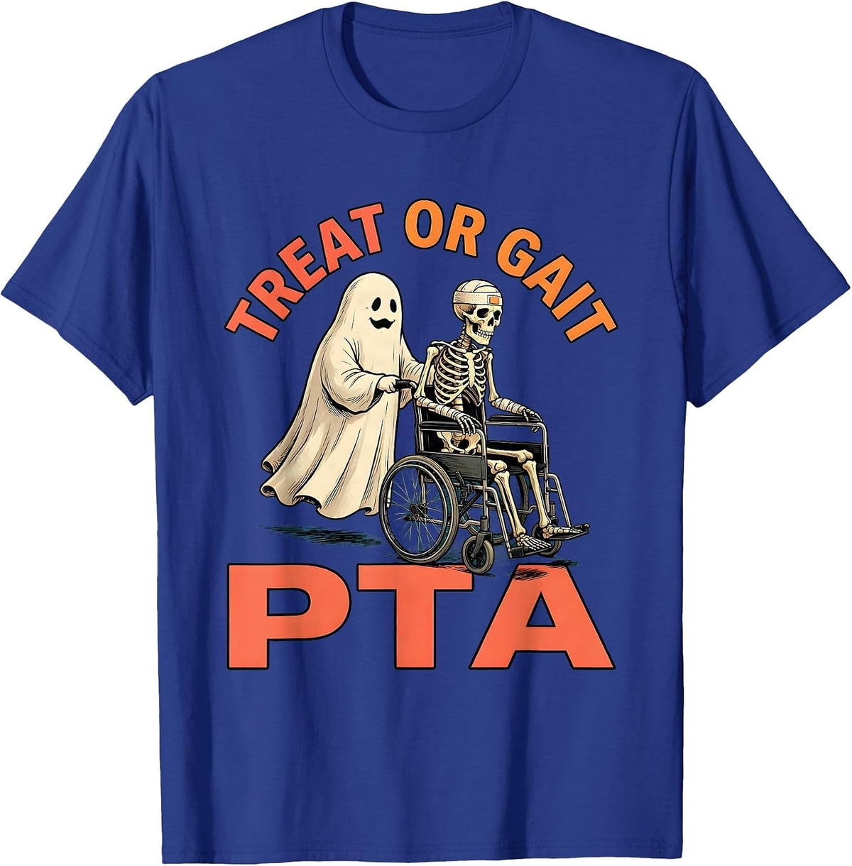 Treat Or Gait PTA Funny Physical Therapy Halloween Ghost T-Shirt - Royal Blue