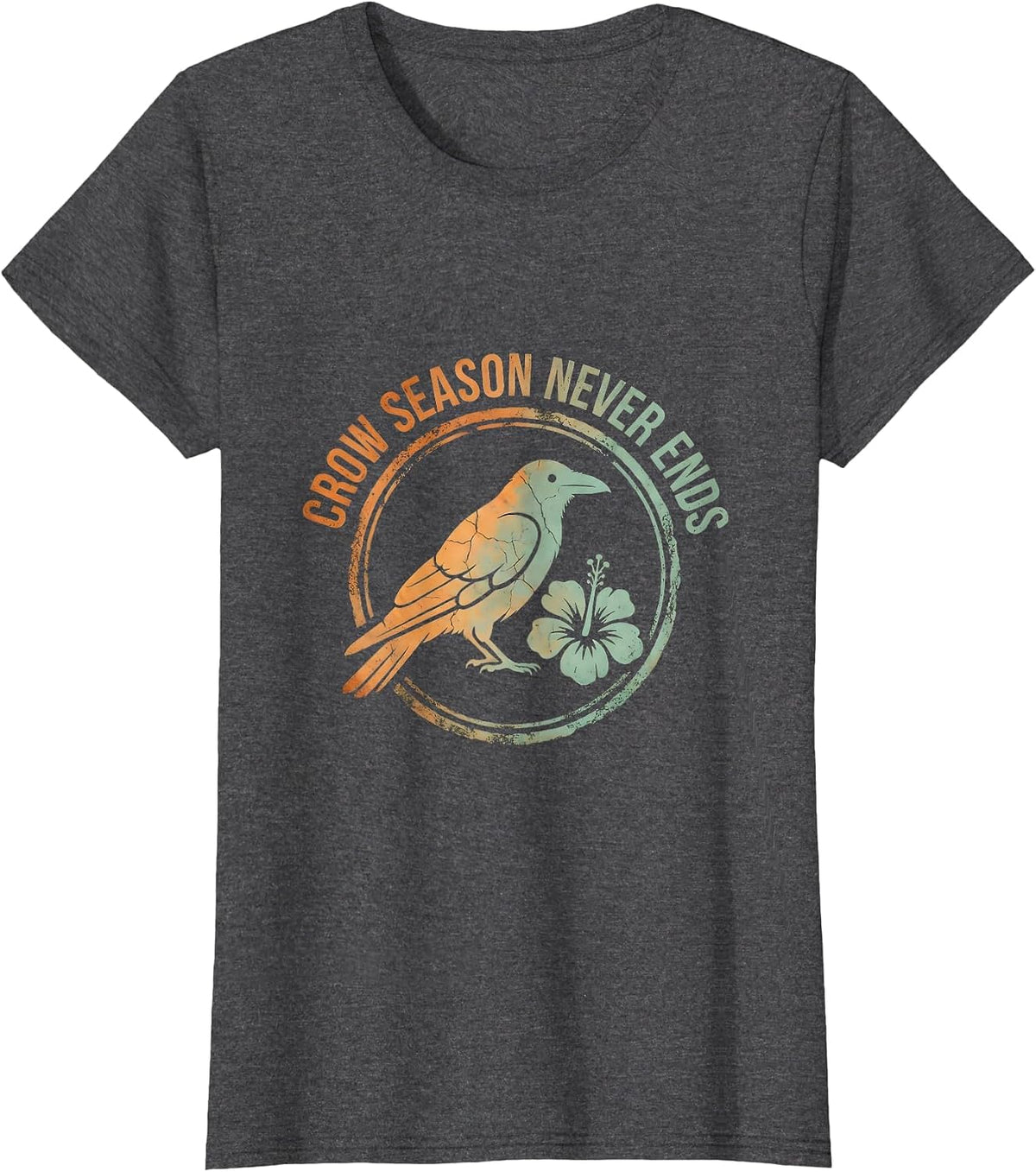 Women's Crow Season Never Ends Bird Lover Design T-Shirt - Dark Heather Grey