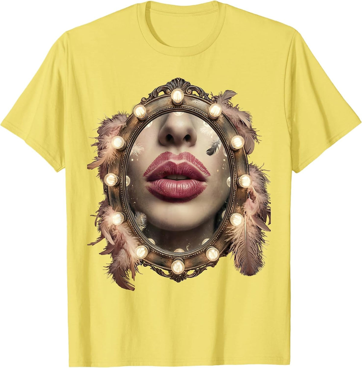 Men's Showgirl Lipstick Kiss Mark Dressing Room Mirror T-Shirt - Lemon Yellow