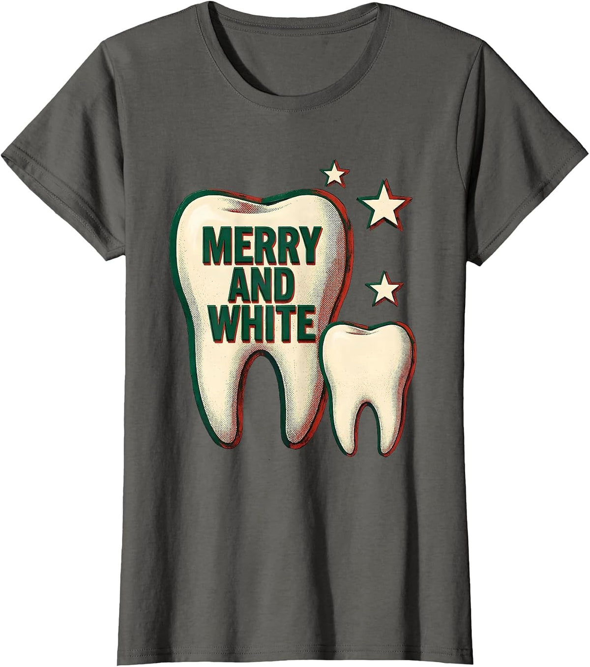 Women's Merry and White Funny Dental Christmas Dentist Dental T-Shirt - Asphalt Grey