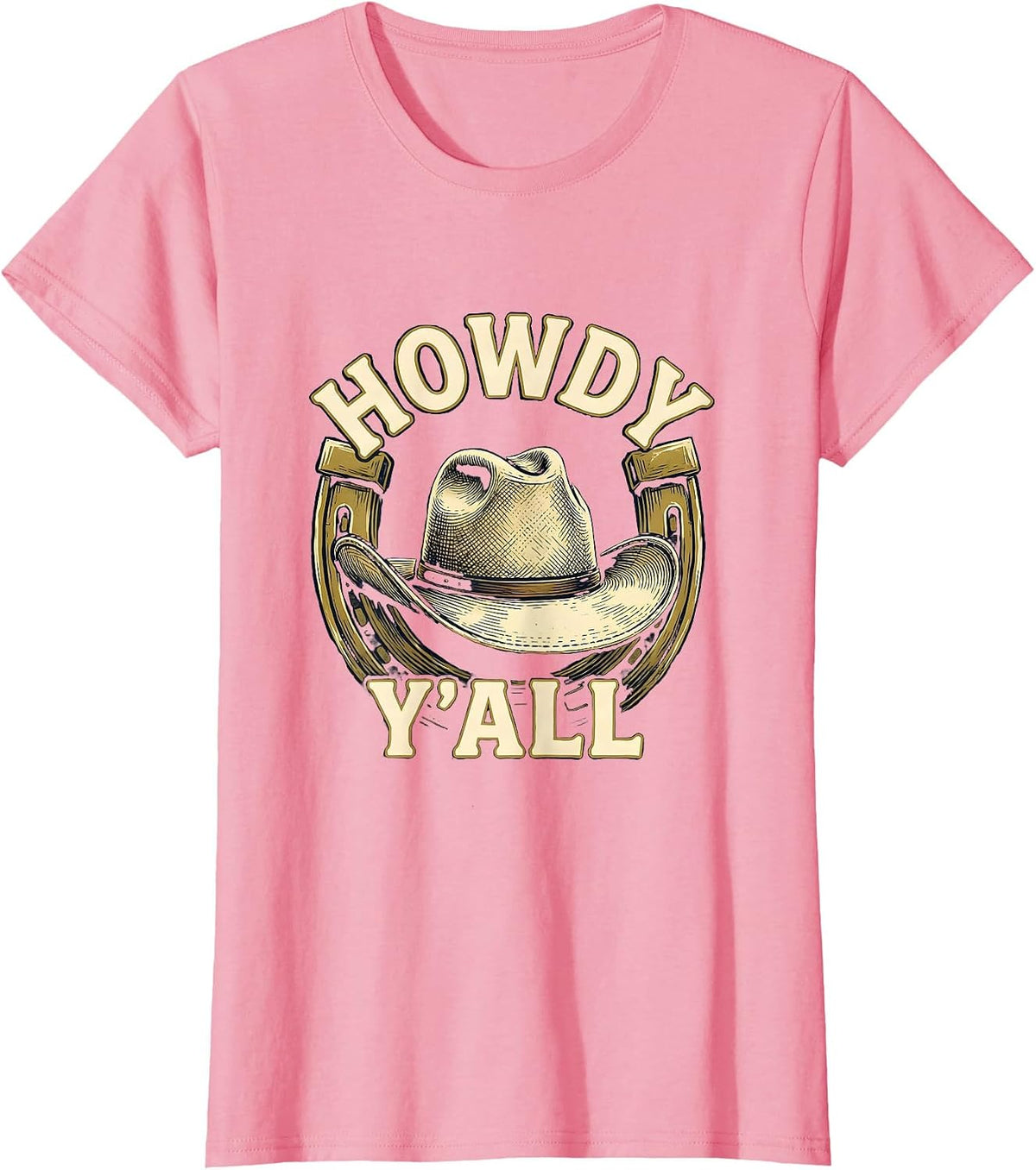 Women's Howdy Y'all Western Cowboy Cowgirl Rodeo Pride Emblem T-Shirt - Pink