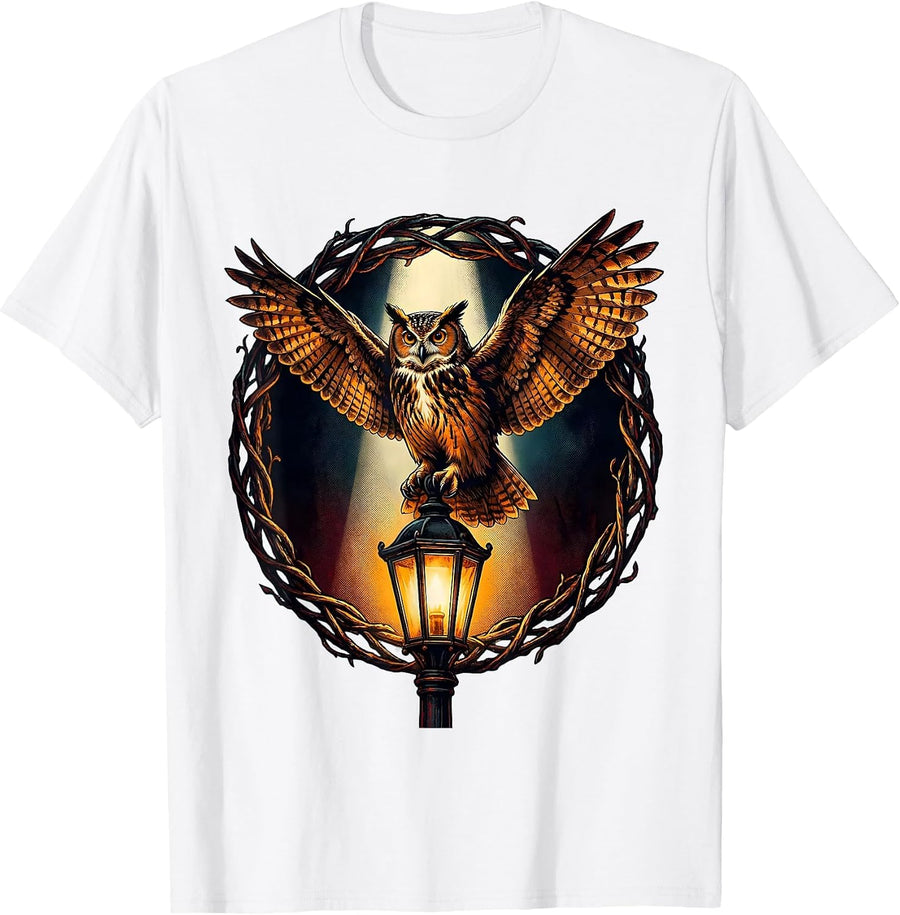 Men's Vintage Halloween Owl on Lantern Post Graphic T-Shirt - White