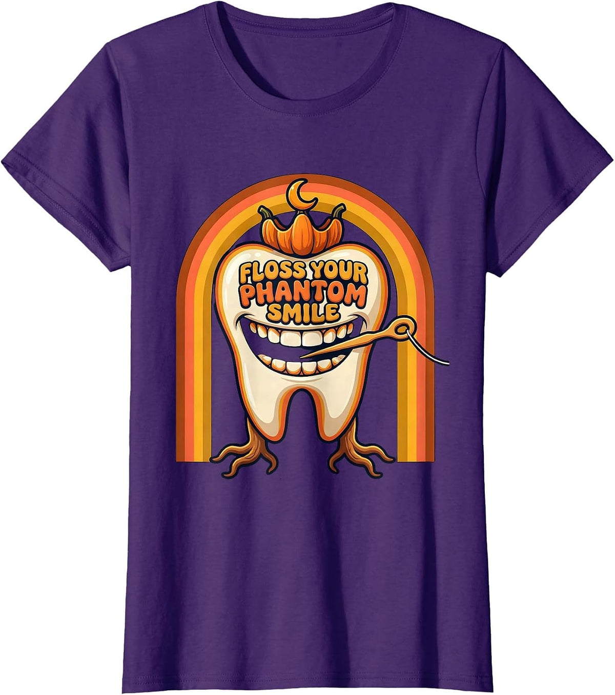 Women's Floss Your Phantom Smile Retro 70s Halloween Dentist Dental T-Shirt - Purple