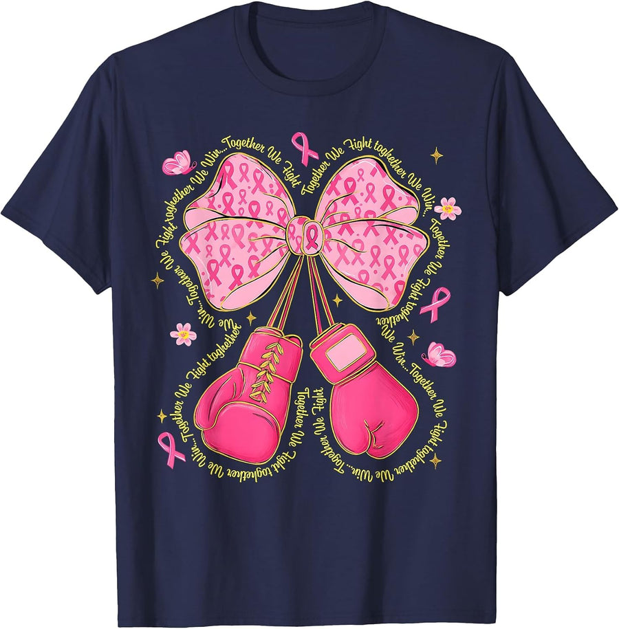 Breast Cancer Pink Boxing Gloves Survivor Pink Ribbon T-Shirt - Navy Blue