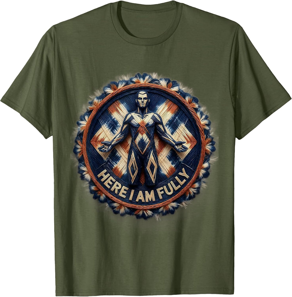 Here I Am Fully Hineni Bold Statement Design T-Shirt - Olive Green